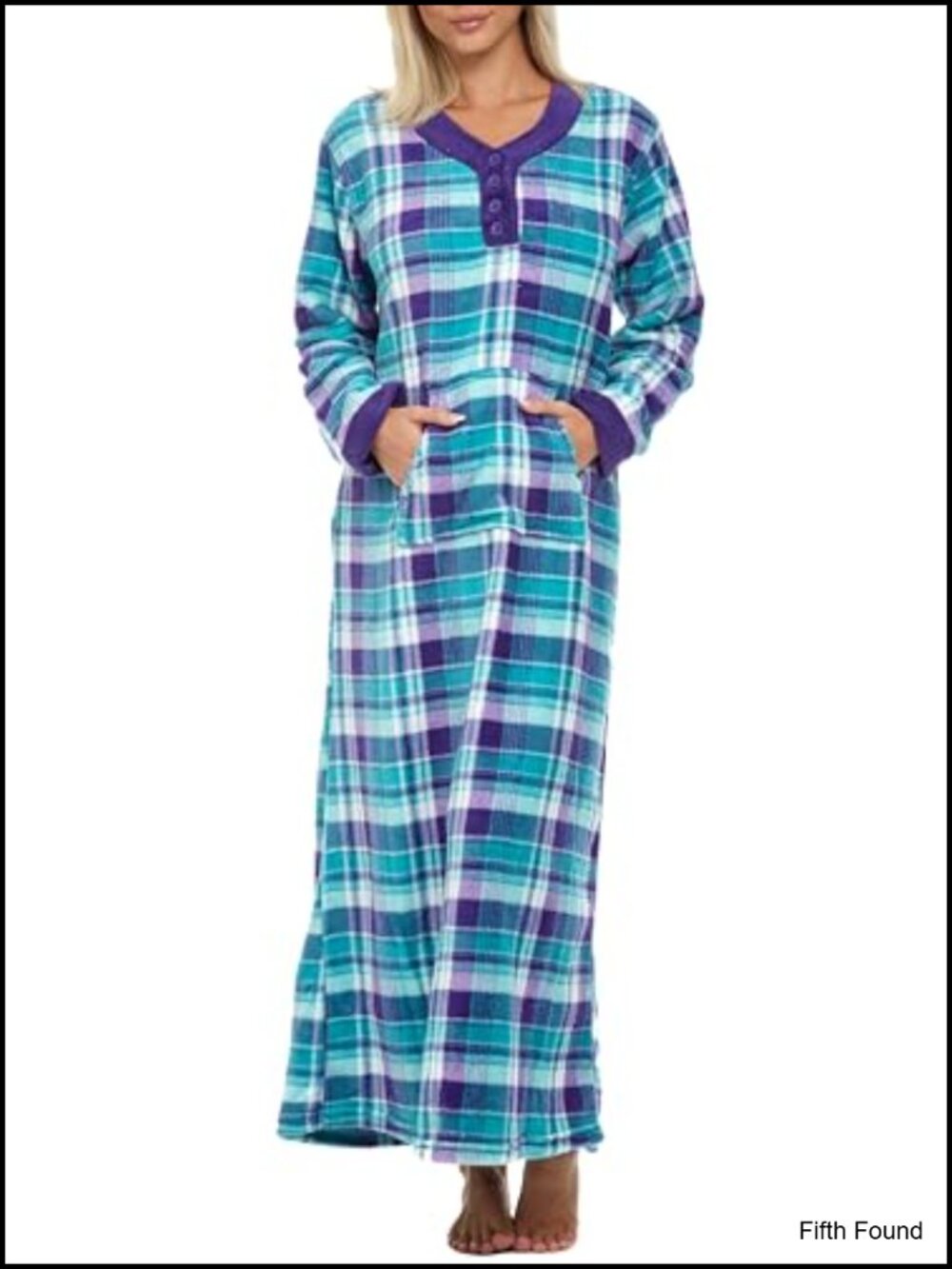 Long Plush Fleece Nightgown with Pockets Cozy Winter Sleepwear